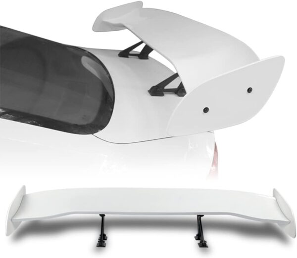 Universal Fit Painted Glossy White  Wing Rear Weatherproof Adjustable Trunk Deck Spoiler with Accessories Kit (57" Lenh / 8.5" Bracket Height)