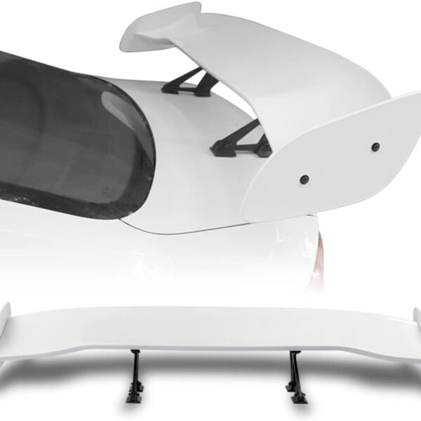 Universal Fit Painted Glossy White  Wing Rear Weatherproof Adjustable Trunk Deck Spoiler with Accessories Kit (57" Lenh / 8.5" Bracket Height)