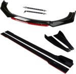 Universal 71.26'' Car Front Bumper Lip Spoiler Body Kits + 78.74"/ 2M Car Side Skirt Extension Rocker Panel Body Kit + 18.9" Auto Rear Lip + Adjustable 8-11" Splitter Ro （+