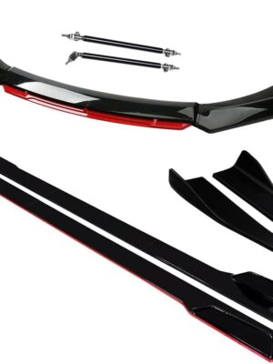 Universal 71.26'' Car Front Bumper Lip Spoiler Body Kits + 78.74"/ 2M Car Side Skirt Extension Rocker Panel Body Kit + 18.9" Auto Rear Lip + Adjustable 8-11" Splitter Ro （+