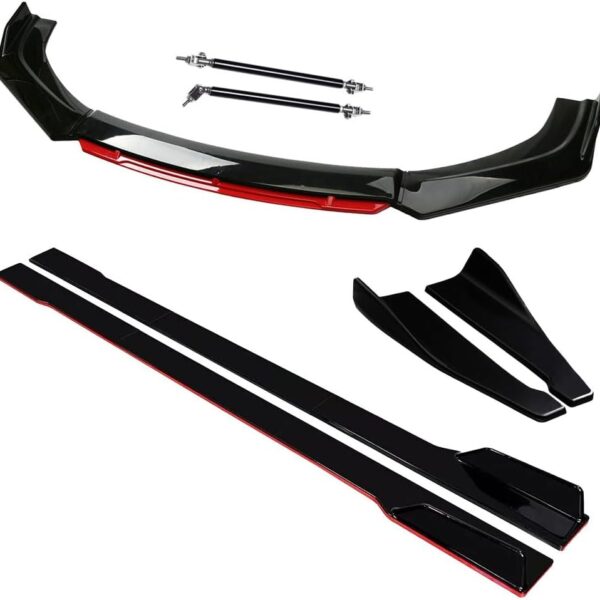Universal 71.26'' Car Front Bumper Lip Spoiler Body Kits + 78.74"/ 2M Car Side Skirt Extension Rocker Panel Body Kit + 18.9" Auto Rear Lip + Adjustable 8-11" Splitter Ro (+