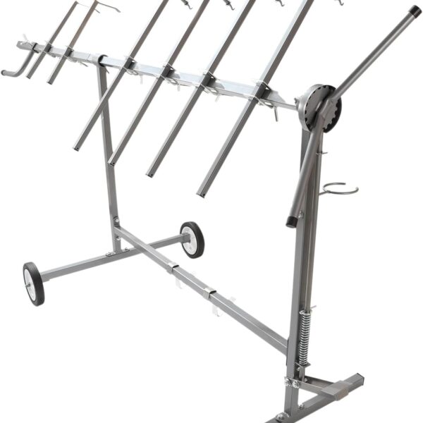 Auto Body Paint Stand, 360° Rotating Heavy Duty Automotive Paint Stand Rack with 2 Wheels, Universal Adjustable Car Parts Painting Stand for Bumpers Fenders Doors Hoo, Silver