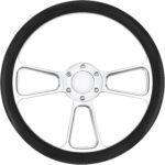 14 inch Universal 6 Hole Silver Aluminum 3 Spoke Muscle Style Racing Steering Wheel with Horn Button Leather Grip Steering Wheel