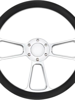14 inch Universal 6 Hole Silver Aluminum 3 Spoke Muscle Style Racing Steering Wheel with Horn Button Leather Grip Steering Wheel