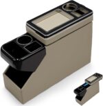 Center Console Between Seat Organizer for Minivans, SUVs, with Key Holder & Cup Holders,Phone Storage for Minivan &SUVs, Middle Van Floor Console Organizer Storage Box- Beige
