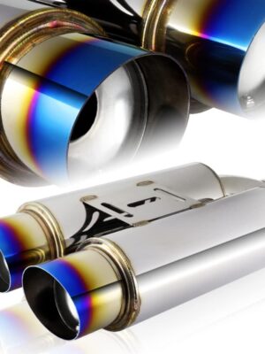 Universal 2.5" Inlet 3.5" Outlet Dual Exhaust Titanium Slant Burnt Tip Muffler Stainless Steel Universal 21" Lenh, Dual Tip, Weld On, Exhaust Muffler, with Silencer