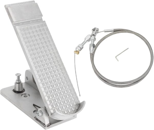 Universal Aluminum Throttle Gas Pedal Assembly with Silver Heavy Duty Cable for Custom Cars, Street Ro & Off-Road Vehicles (2.5x6 Inch)